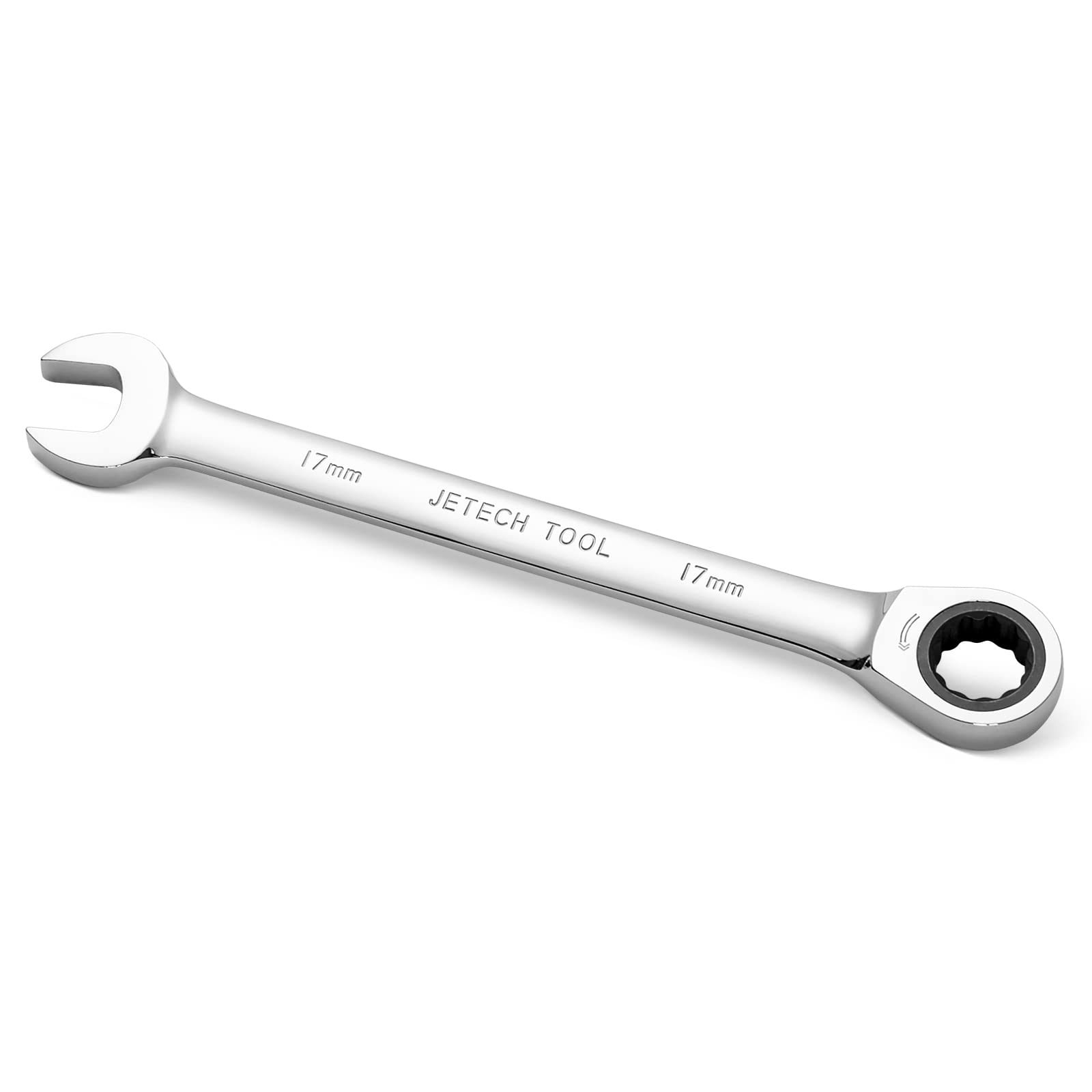 Jetech 17mm Gear Wrench - Metric Industrial Grade Cr-V Steel Ratcheting Combination Wrench, Ratchet Spanner in Polished Chrome Finish