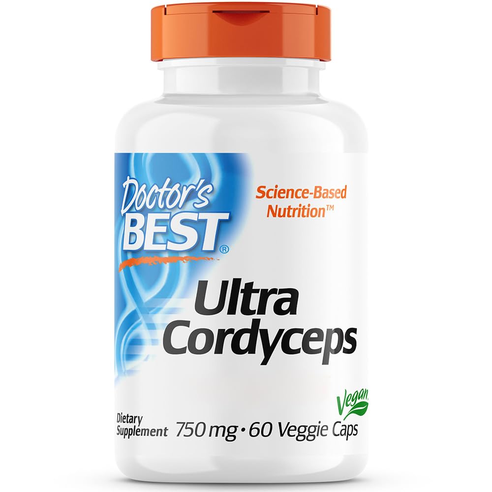 Doctor's Best Ultra Cordyceps, 750mg, 60 Vegan Capsules, Cordyceps Extract from the Mycelium, Gluten-Free, SOYA-Free, Vegetarian, Non-GMO