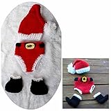 Kalevel® Newborn Photography Props Soft Handmade Crochet Knit Baby Photo Props,Baby Photograph Props,Baby Photograph,Baby New Years Costume,New Years Eve Hats for Babies ,Photo Props for Baby Boys (0-3 Months,Hat + Cloth + Shoe + Bib) (Lucky Red)