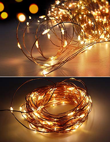 String Light with Clips, Photo Clip String Lights, 33Ft, 100 LED Fairy String Lights with 50 Clear Clips, 8 Modes USB Powered Warm White Lighting for Patio Halloween Christmas Party Wedding Decor