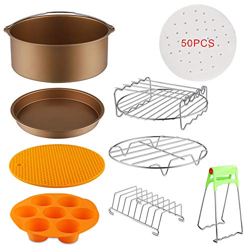 XL Air Fryer Accessories 8 Inch Set of 9, Compatible with Philips Nuware Gowise Cozyna Ninja Airfryer, Fit All 4.2, 4.5, 5.3, 5.5, 5.8, 6.8QT and Up Power Air Fryer - Thumbnail 7