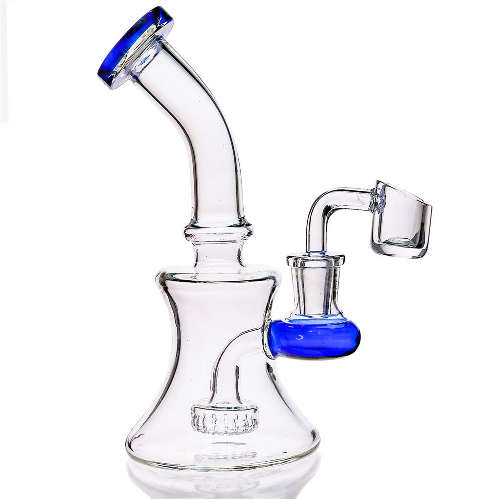 Mini Glass Water Pipes 6 Inch Recycler Dab Rigs Smoking Pipe Percolator Glass Bong with 14mm Banger Nail (Blue)
