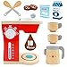 Wood Eats! Good Mornings Coffee Maker 10pc Playset - Wooden Machine with Kettle, 2 Cups, 2 Pod Capsules, 2 Spoons, Milk, & Sugar - Pretend Play Kitchen Appliances by Imagination Generation