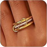 HABIKIP 14k Gold Plated Stackable Rings for Women Non Tarnish, Dainty Gold And Silver Plated Cubic Zirconia Interlocking Rings for Women Trendy Stacking Link Rings Size 9 Fashion Jewelry Set