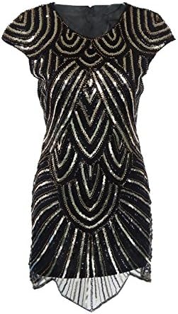 Blue Halo Women's 1920S Sequined Beaded Embellished Cap Sleeve Flapper Evening Dress Black XS
