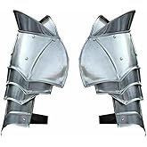 AnNafi® Steel Warrior Pauldron Medieval Shoulder Armor Set | Crusader Pauldrons Warrior Armor Steel Handmade SCA LARP Knight Metal Guard Vembrace Pair Silver Adult