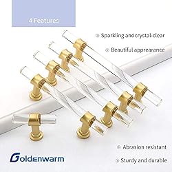 goldenwarm 5 Pack Crystal Drawer Knobs Gold Cabinet