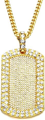 Angelcrab Iced Out Bling Army Style Dog Tag Pendant Necklace, 28''
