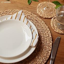 CY SISTERS Round Placemats Set of 6 Rattan