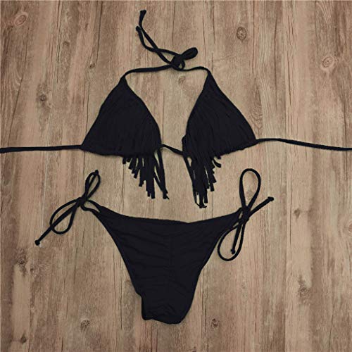 Beach Briefs Swimsuits Women 2019,Women Bandage Tassel Push-Up Padded Bikini Set Swimsuit Bathing Suit Swimwear Black