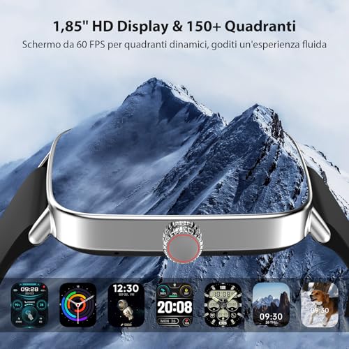 Smartwatch for Men and Women, 1.85 Inches Smartwatch with Calls and WhatsApp Notifications, Fitness Tracker with Pedometer Sleep SpO2 Heart Rate Monitor, 110 Sports, IP68 Smart Watch for Android iOS Black