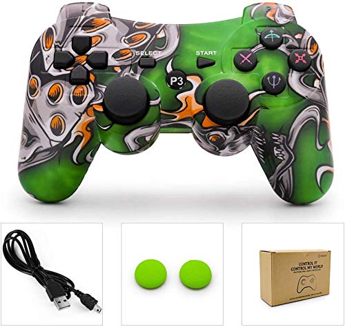 dainslef PS3 Controller Wireless Dualshock Remote/Gamepad for Sony Playstation 3 Bluetooth PS3 Sixaxis Joystick with Charging Cable (Green Monster) dainslef PS3 Controller Wireless Dualshock Remote/Gamepad for Sony Playstation 3 Bluetooth PS3 Sixaxis Joystick with Charging Cable (Green Monster)