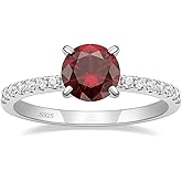 Gloffery 925 Sterling Silver Engagement Rings for Women 1.25 CT Round Solitaire Created Emerald Aquamarine Garnet CZ Half Eternity Promise Rings for Her Size 5-10
