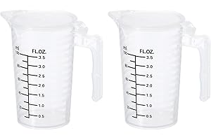PATIKIL Graduated Beaker, 2 Pack 100ml PP Plastic Liquid Measuring Cup Double Sided Black Graduations with Handle Lid and Spo