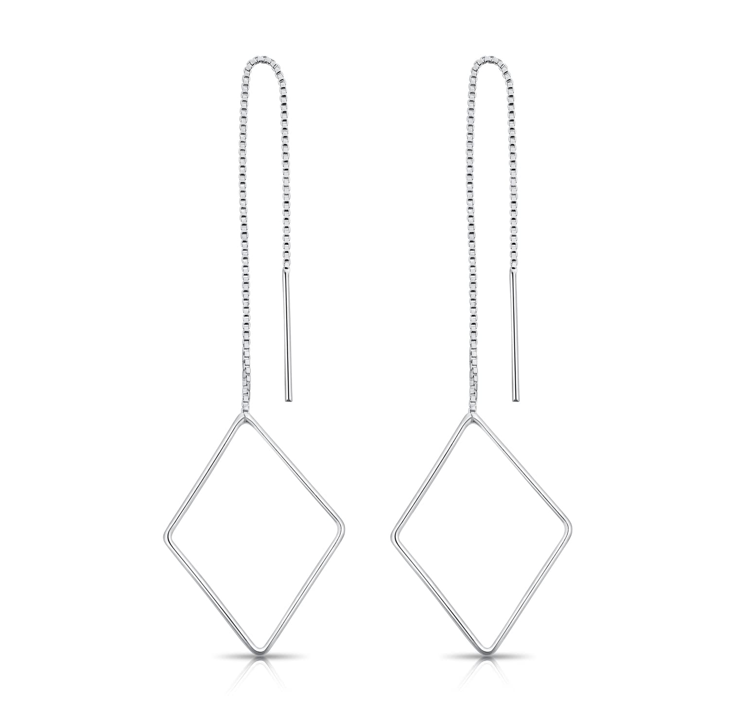 DTPSilver - 925 Sterling Silver Pull Through Rombus Earrings