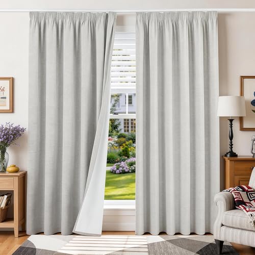Runyéla 100% Blickdichte Vorhänge mit Kräuselband Leinenoptik Verdunklungsvorhänge 200H x 200B x 2 Hellbeige Gardinen Thermovorhänge Kälteschutz Wohnz