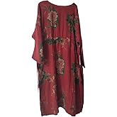 NFYM Women Vintage Floral Print Dress Cotton Long Sleeve Side High Split Drawstring Loose Robe Dress