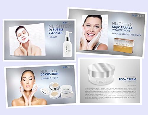 Best Seller Safe and Effective NWORLD NLIGHTEN CC Cushion 15g, Body Cream 100g, 02 Bubble 70ml, Kojic Papaya Soap 135g (4pcs/Set) (Price inclusive of 20% VAT)