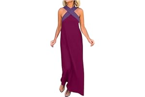 Women Summer Halter Neck Sundress Sleeveless Cross Dresses Long Casual Vacation Dress Beach Party Dress Maxi Dress