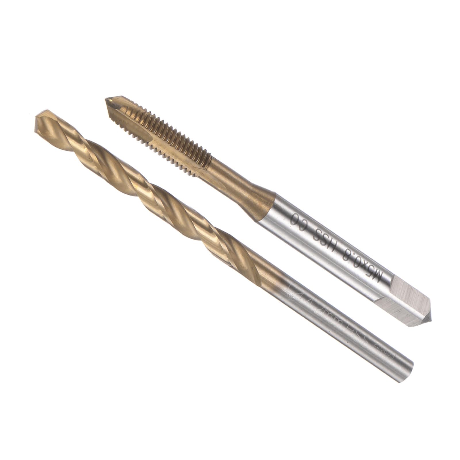 CoCud Spiral Point and Drill Bit Set, M5 x 0.8 Tap Thread 4.2mm Drill Diameter, Ti-Coated Machine Screw Tap & Twist Drill Bit Tool Kit - (Applications: for Threading Tapping), 1-Set