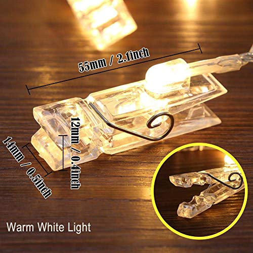 Photo Clips String Lights,40 LED Fairy String Lights for Hanging Pictures,8 Lighting Modes USB/Battery Powered Decor Lights with Remote for Bedroom Wedding Parties (19.7 ft/Warm White) - Thumbnail 3