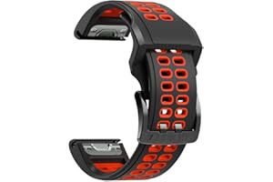 THREEEGGS Silicone Watch Band for Fenix 7X, Fenix 6X, Fenix 5X, 26mm Quick Release Metal Clasp Soft Sport Waterproof Wristband Strap for Garmin Fenix 3, Fenix 3 Sapphire, Descent Mk1, Quatix 3, Tactix Bravo