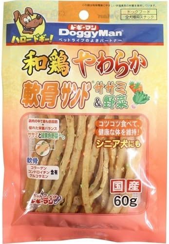 Amazon 和鶏やわらか軟骨サンド ささみ 野菜 60g ペット用品 犬用食品 フード おやつ 犬用おやつ ジャーキー 乾物 並行輸入品 ドギーマン ジャーキー 通販