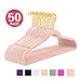 MIZGI Premium Velvet Hangers Pack 50 Pcs Heavyduty - Non Slip Slimline - Velvet Suit Hangers Blush Pink/Rose - Gold Hooks,Space Saving Clothes Hangers