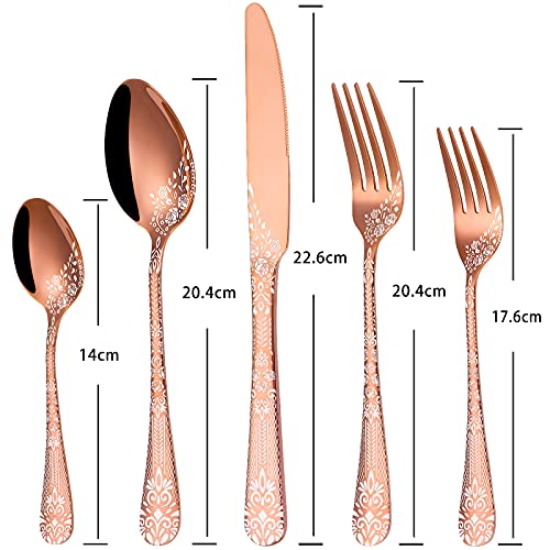 PHILIPALA 20piece Rose Gold Silverware Set, Stainless Steel Copper Flatware Set for 4, Rose