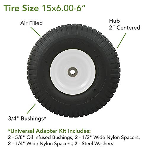 MARASTAR 20407-2pk 2 PACK-15x6.00-6 Universal Fit Riding Mower Front Tire Assembly, White Steel Wheel Rim
