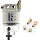 BARTOO R12T Fuel Water Separator Marine,10 Micron Fuel Filter Marine Parts Replace S3240 120AT NPT ZG1/4-19 Fit 3/8-inch NPT Outboard Motor