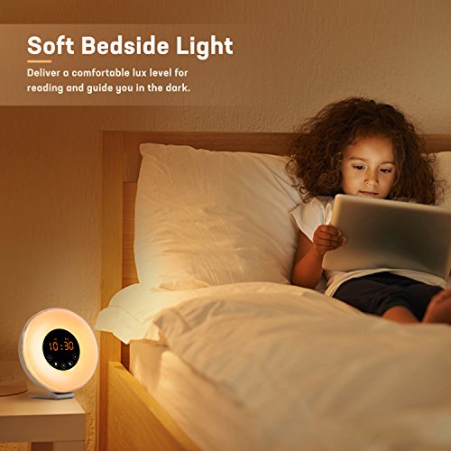 Wake Up Light Alarm Clock with Sunrise Sunset Simulation[2018 New Arrival] Include 6 Natural Sounds/FM Clock Radio/10 Brightness Levels/7 Colors Night Light/Snooze Function - Thumbnail 5