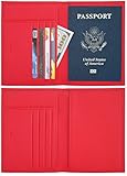 SimpacX RFID Blocking Passport Holder, Passport Wallet, Travel Wallet, Passport Cover Case Crosshatch (red)