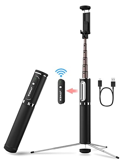 Selfiestick Stativ Aluminium, JTWEB 3 in 1 Selfie Stick mit verstecktem Stativ Selfie-Stange mit Bluetooth Fernbedienung für 