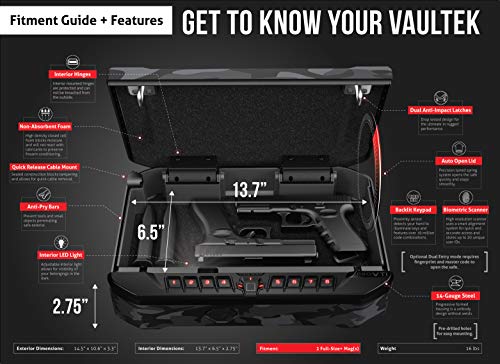 Vaultek VTi Full-Size Biometric Handgun Bluetooth Smart Safe Multiple Pistol Safe with Auto-Open Lid and Rechargeable Battery (Camo)