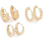 By Adina Eden Women's Solid Twisted Huggie Earrings Combo Set, Gold, One Size