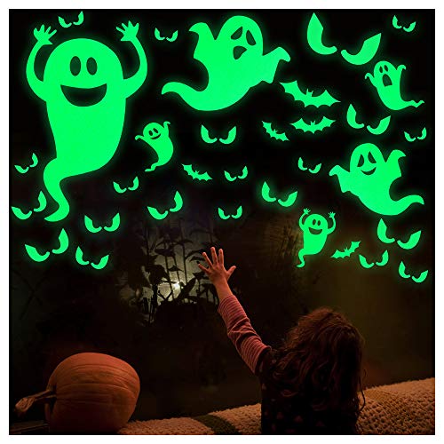 OCATO 35Pcs Halloween Decorations Halloween Window Cling Decals Halloween Wall Decals Stickers Glow in The Dark Luminous Bats Ghost Peeping Eyes Decals Wall Décor for Halloween Party Decorations - Thumbnail 7