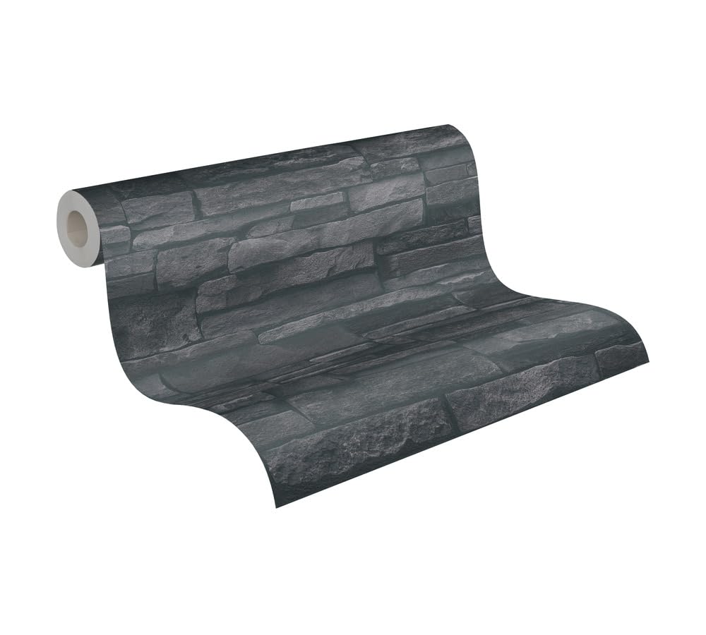 A.S. Création Bricks & Stones 388134 3D Wallpaper Stone Look 10.05 m x 0.53 m Made in Germany Black Anthracite