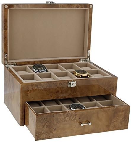 Watch Collectors Box for 20 Wrist Watches in Light Burl Wood with Solid Lid by Aevitas