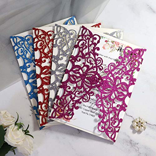 cici store 20Pcs Hollow Lace Glitter Wedding Invitation Cards Kit with Envelopes,Greeting Cards for Wedding, Bridal Shower, Birthday Invitations - Thumbnail 4