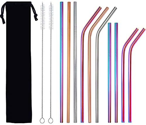 Wovemster Drinking Straws Durable Reusable Stainless Steel Colorful Fancy Straw 12 Pcs Set for Club Party