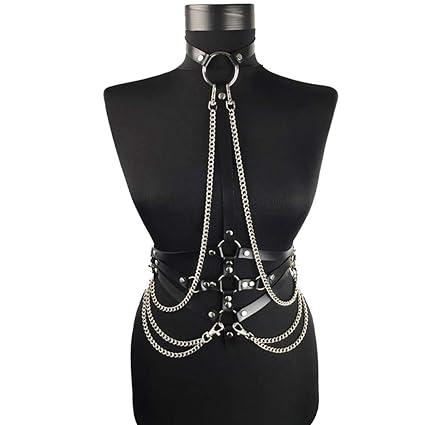 ZGCF Sexy Frauen Dessous, helle Leder Korselett Unterwäsche Bondage Taille Metall Kette Bühne Leistung Kleidung