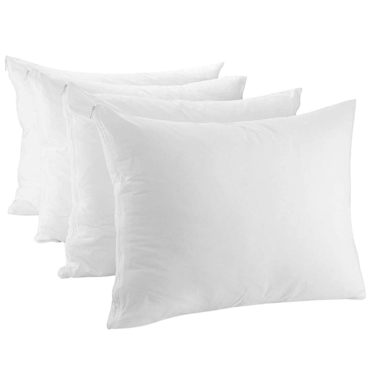 Craft Native Pack of 4 Zippered Pillow Protectors 100% Cotton - Breathable Pillow Cases - UK Standard ( 48 X 74 Cm ) Anti Allergy Dust Mite Premium Pillow Covers