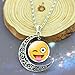 Girls Vivid Grimace Funny Face Expression Glass Gemstone Pendant Necklace Silver Plated Necklace