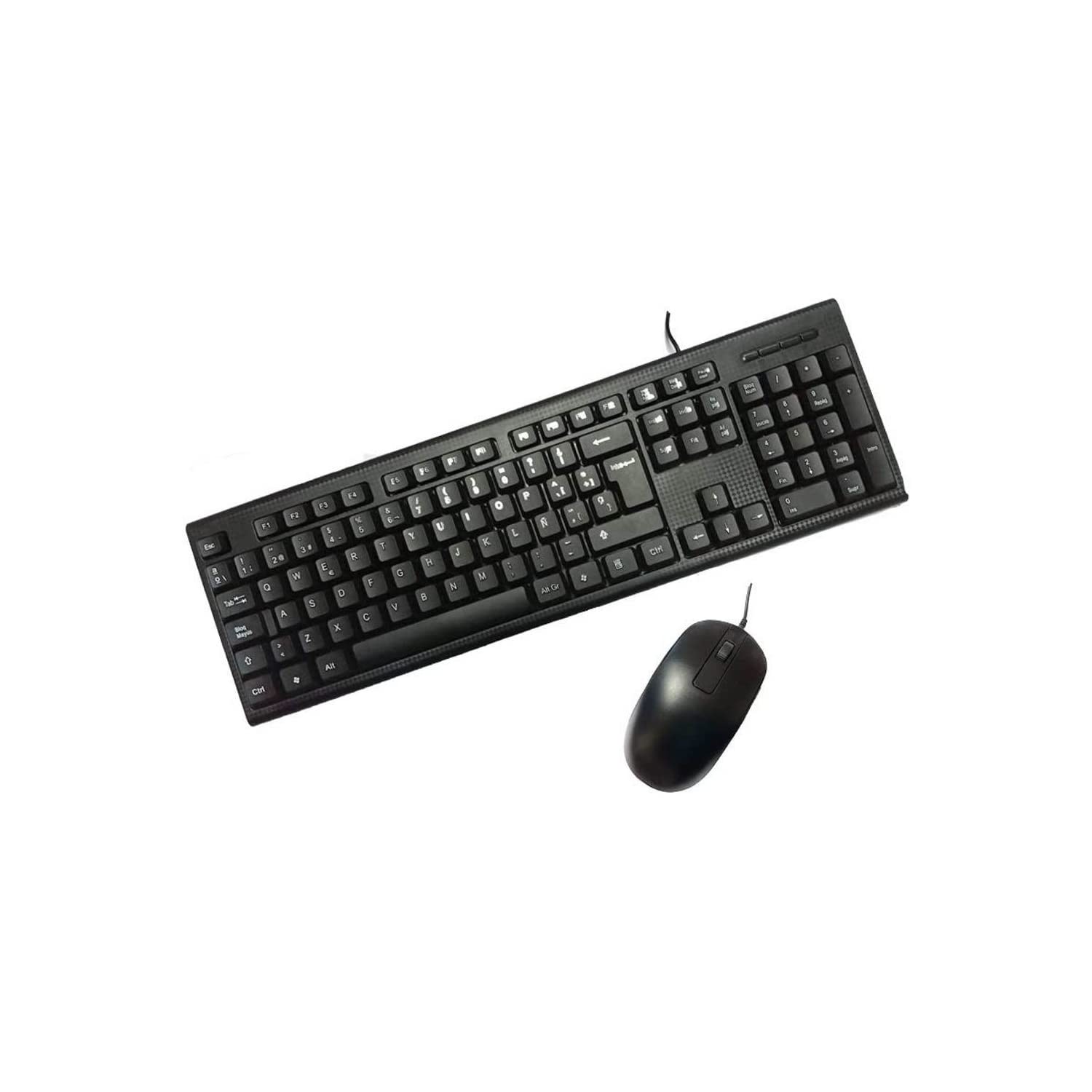 PC Case PCC-KTR-001 - PC Keyboard and Mouse Kit (Membrane, USB, Wired, Carbon Fibre Design) Spanish QWERTY, Black