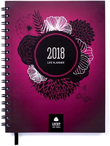 LUCKY Life Planner 2018: Goal Planner + Daily/weekly, monthly, and yearly Agenda, Calendar, and Journal (Pink Floral)