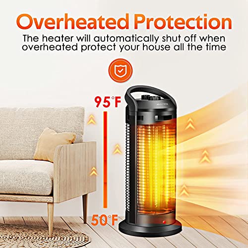 1500W Electric Space Heater for Indoor Use 2-In-1 Space Radiant Heater w/ Thermostat, Fast Heating, Oscillating, Ideal for Home/Livingroom Patio Heater