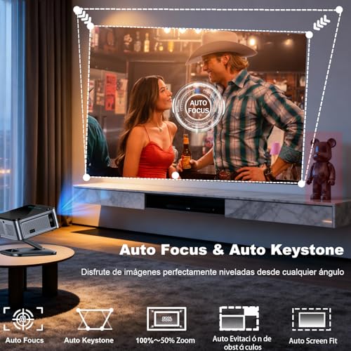 Projector 【1500 ANSI/Google TV/Auto Focus】 XIWBSY Portable Projector 38000 Lumens, Rotates 360°, WiFi 6 Bluetooth 5.3, Voice Control, Support 4K 1080P, Home/Outdoor Video Cinema Projectors