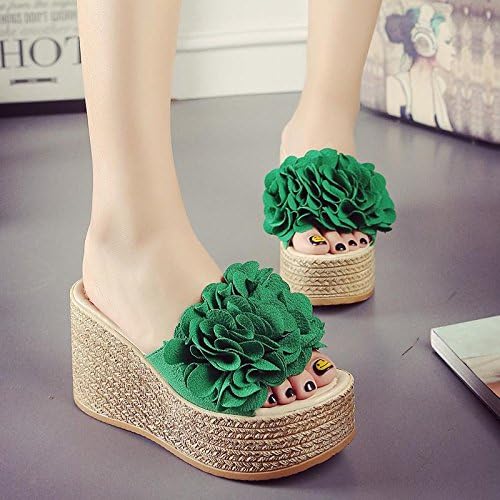 TongBao-lx Women's Summer Slippers / Comfort Casual Fashion / Wedge Heel / Thick bottom / waterproof platform / high heel / Sexy Flower / sandals / beach shoes , green , CN36
