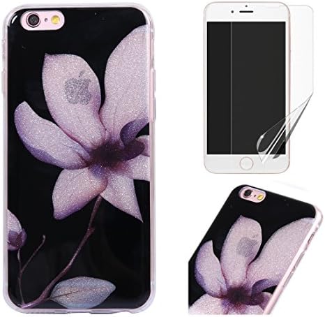 For iphone 5/5S iphone SE Case with Screen Protector,OYIME Glitter Slim Fit Clear Silicone Soft TPU Anti-Scratch Drop Proof Resistant Rubber Protective Back Cover (White Magnolia)